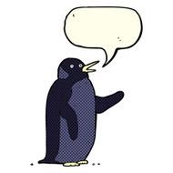 cartoon penguin waving with speech bubble N2