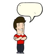 cartoon man with folded arms grinning speech bubble N5