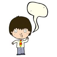 cartoon school boy answering question with speech bubble N22