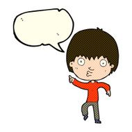 cartoon impressed boy pointing with speech bubble N5