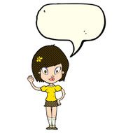 cartoon pretty girl waving with speech bubble N13