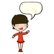 cartoon waving woman with speech bubble N68