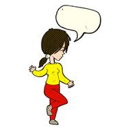 cartoon girl dancing with speech bubble N5