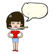 cartoon woman with knife between teeth speech bubble N17