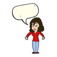 cartoon woman shrugging shoulders with speech bubble N208