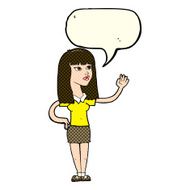 cartoon pretty woman waving with speech bubble N40