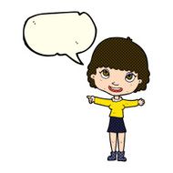 cartoon happy woman pointing with speech bubble N30