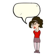 cartoon pretty girl tilting head with speech bubble N4