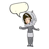 cartoon woman wearing astronaut helmet with speech bubble N5