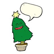 cartoon dancing christmas tree with speech bubble N10