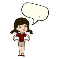 cartoon pretty girl with hands on hips speech bubble N5