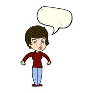 cartoon woman shrugging shoulders with speech bubble N210