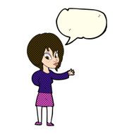 cartoon woman making welcome gesture with speech bubble N5