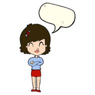 cartoon happy woman with folded arms speech bubble N10