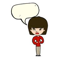 cartoon woman gesturing at herself with speech bubble N5