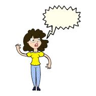 cartoon worried woman waving with speech bubble N10