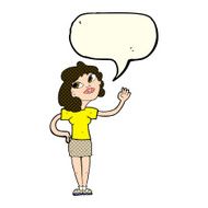 cartoon woman waving with speech bubble N141