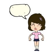 cartoon happy pretty woman with speech bubble N5