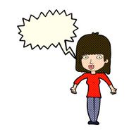 cartoon woman shrugging with speech bubble N25