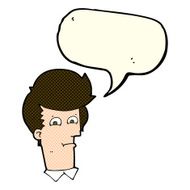 cartoon man narrowing eyes with speech bubble N19