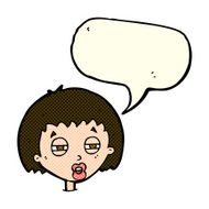 cartoon woman narrowing eyes with speech bubble N5