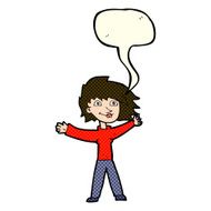 cartoon excited woman waving with speech bubble N5