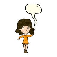 cartoon friendly woman waving with speech bubble N21