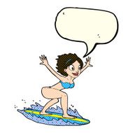 cartoon surfer girl with speech bubble N9
