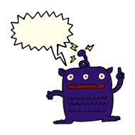 cartoon weird little alien with speech bubble N9