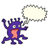 cartoon weird little alien with speech bubble N10