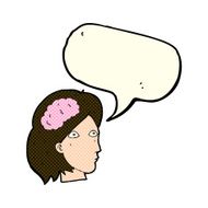 cartoon female head with brain symbol speech bubble N10
