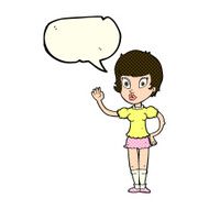cartoon pretty girl waving with speech bubble N14