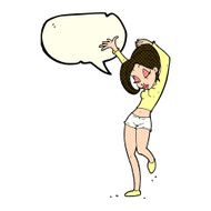 cartoon pretty woman dancing with speech bubble N9