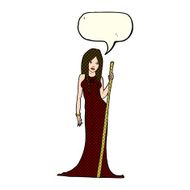 cartoon sorceress with speech bubble N4