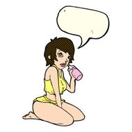 cartoon sexy gym girl with speech bubble N5