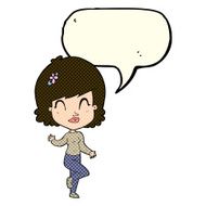 cartoon pretty woman dancing with speech bubble N10
