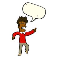 cartoon frightened man pointing with speech bubble N5