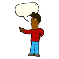cartoon curious man pointing with speech bubble N5