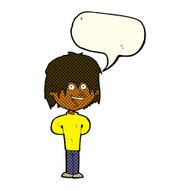 cartoon happy scruffy boy with speech bubble N6