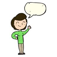 cartoon friendly waving woman with speech bubble N5