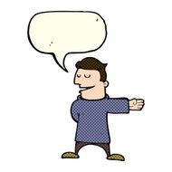 cartoon man gesturing direction with speech bubble N5