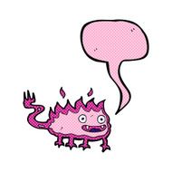 cartoon little fire demon with speech bubble N13