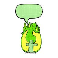 cartoon ghost rising from grave with speech bubble N14