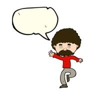 cartoon mustache man disco dancing with speech bubble N5