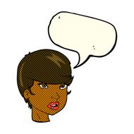 cartoon pretty female face with speech bubble N45
