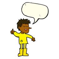 cartoon poor boy with positive attitude speech bubble N6