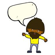 cartoon happy bearded man waving with speech bubble N6