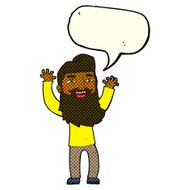cartoon happy bearded man waving arms with speech bubble N6