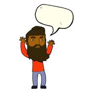 cartoon bearded man waving arms with speech bubble N6