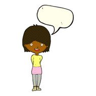 cartoon friendly woman with speech bubble N32